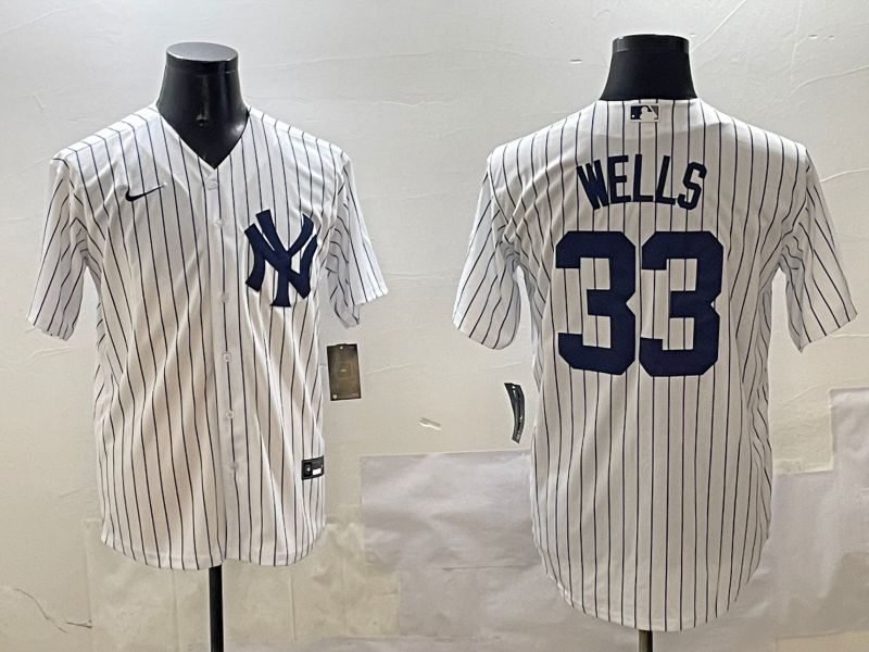 Men New York Yankees #33 Wells White Stripe Game 2025 Nike MLB Jersey style 1